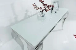 Eleganter Konsolentisch MODERN BAROCK 145cm weiß Opalglas Edelstahlbeine