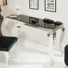 Eleganter Konsolentisch MODERN BAROCK 145cm schwarz Opalglas Edelstahlbeine