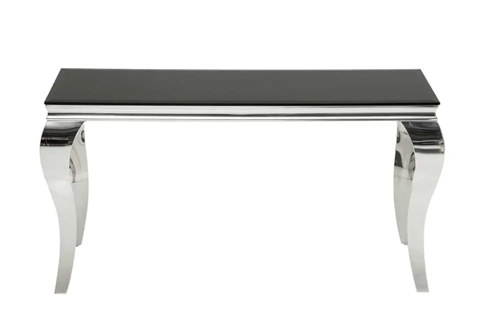 Eleganter Konsolentisch MODERN BAROCK 145cm schwarz Opalglas Edelstahlbeine