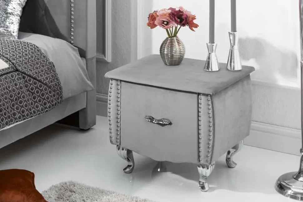 Eleganter Nachttisch EXTRAVAGANCIA 50cm silbergrau Samt Nachtkommode mit Schublade