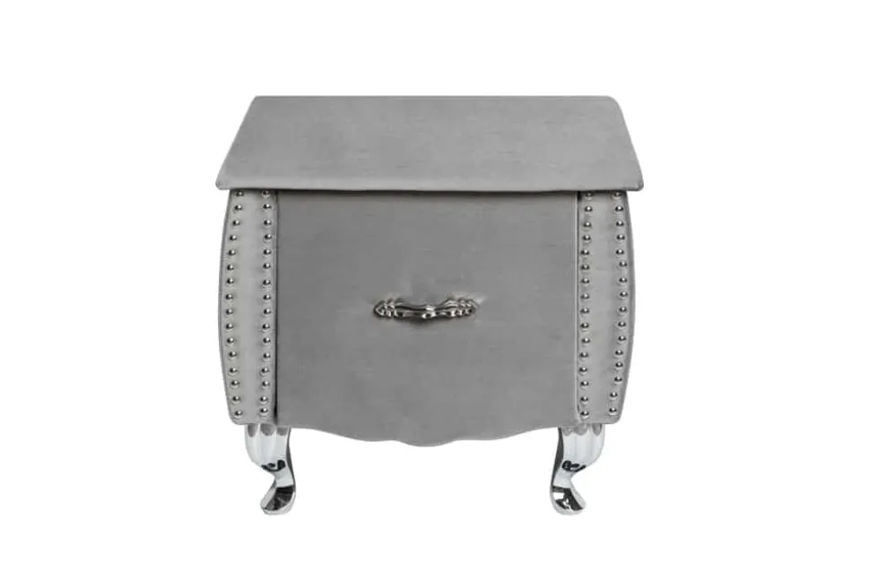 Eleganter Nachttisch EXTRAVAGANCIA 50cm silbergrau Samt Nachtkommode mit Schublade