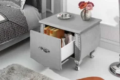 Eleganter Nachttisch EXTRAVAGANCIA 50cm silbergrau Samt Nachtkommode mit Schublade