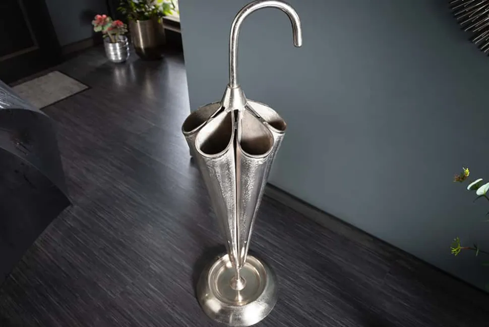 Eleganter Schirmständer UMBRELLA 91cm silber Aluminium für 6 Schirme