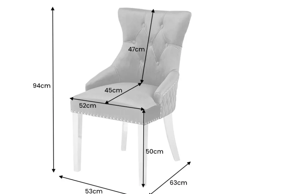 Eleganter Stuhl CASTLE DELUXE grau Samt Löwenkopf Chesterfield Design Esszimmerstuhl Nieten
