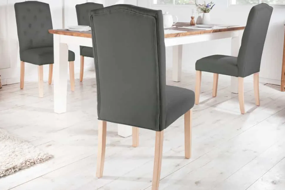 Eleganter Stuhl CASTLE grau mit Chesterfield Steppung im Landhausstil