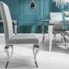 Eleganter Stuhl MODERN BAROCK edel-grau Samt Stuhlbeine aus Edelstahl