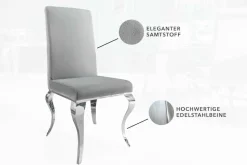 Eleganter Stuhl MODERN BAROCK edel-grau Samt Stuhlbeine aus Edelstahl