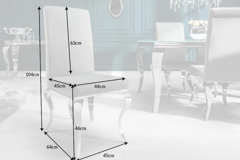 Eleganter Stuhl MODERN BAROCK edel-grau Samt Stuhlbeine aus Edelstahl