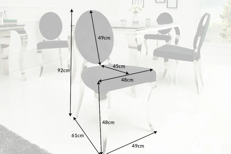 Eleganter Stuhl MODERN BAROCK schwarz Samt mit Knöpfen Edelstahlbeine