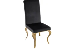 Eleganter Stuhl MODERN BAROCK schwarz Samt goldene Stuhlbeine aus Edelstahl