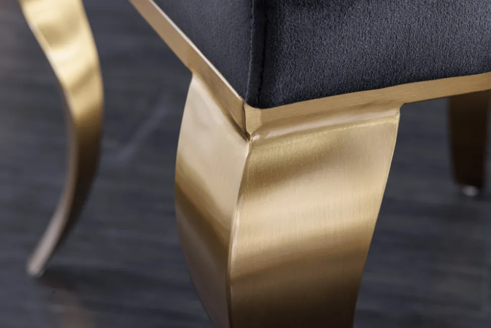 Eleganter Stuhl MODERN BAROCK schwarz Samt goldene Stuhlbeine aus Edelstahl