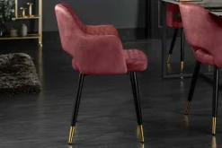 Eleganter Stuhl PARIS bordeaux Vogue Seidenstoff Samt goldene Fußkappen und Armlehnen