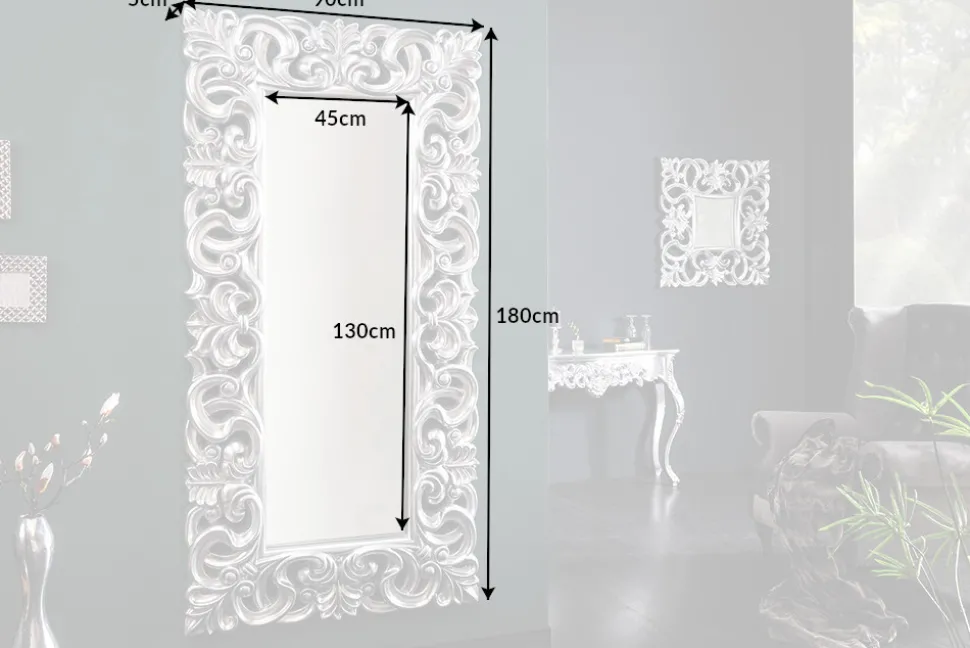 Eleganter Wandspiegel VENICE 180x90cm silber antik Barockstil