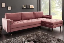 Elegantes Ecksofa COZY VELVET 260cm altrosa Samt Federkern 3-Sitzer