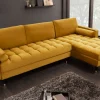 Elegantes Ecksofa COZY VELVET 260cm senfgelb Samt Federkern 3-Sitzer