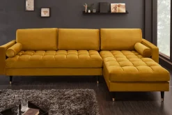 Elegantes Ecksofa COZY VELVET 260cm senfgelb Samt Federkern 3-Sitzer