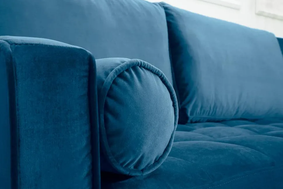 Elegantes Ecksofa COZY VELVET 260cm blau petrol Samt Federkern 3-Sitzer