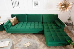 Elegantes Ecksofa COZY VELVET 260cm smaragdgrün Samt Federkern 3-Sitzer