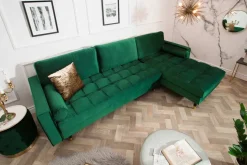 Elegantes Ecksofa COZY VELVET 260cm smaragdgrün Samt Federkern 3-Sitzer