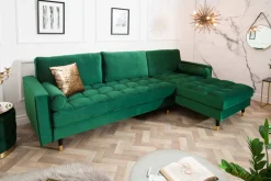 Elegantes Ecksofa COZY VELVET 260cm smaragdgrün Samt Federkern 3-Sitzer
