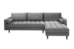 Elegantes Ecksofa COZY VELVET 260cm grau Samt Federkern 3-Sitzer