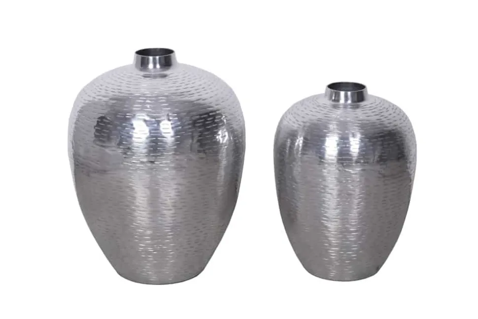 Elegantes Vasen 2er Set ORIENTAL 32cm silber im Rice Hammerschlag Design