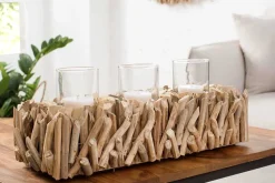 Elegantes Windlicht FOSSIL 50cm Treibholz Kerzenhalter für 3 Kerzen