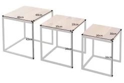3er Set Beistelltisch ELEMENTS 40cm braun Sheesham Massivholz stone finish Metall