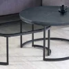 2er Set Couchtisch ELEGANCE 70cm graphit Marmor-Design Glas Metall rund oval