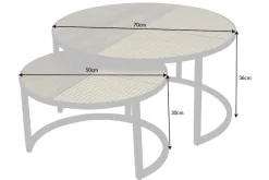 2er Set Couchtisch VIENNA LOUNGE 70cm rund Mangoholz massiv Wiener Geflecht Metall schwarz