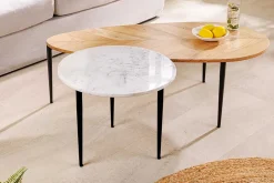 2er Set Couchtische ADLON 110cm natur weiß Akazienholz Marmor schwarz Metall