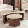 2er Set Couchtische OSAKA 120cm champagner greige Travertin Keramik Walnuss