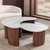 2er Set Couchtische OSAKA 120cm weiß Marmor Keramik Walnuss