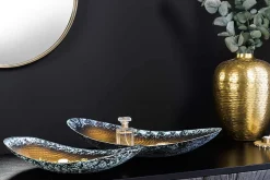 2er Set Deko Schalen ORIENT 45cm gold Hammerschlag Design mit Patina