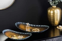 2er Set Deko Schalen ORIENT 45cm gold Hammerschlag Design mit Patina