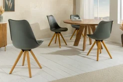2er Set Design Stuhl SCANDINAVIA MEISTERSTÜCK grau Kunstleder natur Metall Eichen-Optik