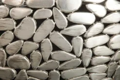 2er Set Runde Couchtische STONE MOSAIC 65cm silber Mangoholz Metall handmade Mosaik Design