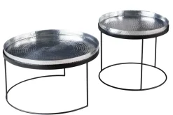 2er Set Runde Couchtische ELEMENTS 60cm silber schwarz Metall Tabletttisch Beistelltisch