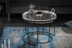 2er Set Runde Couchtische ELEMENTS 65cm silber schwarz Metall Tablett Beistelltisch