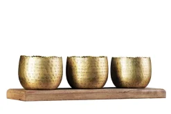 3er Set Schalen ORIENT 45cm gold mit Tablett massives Mangoholz Dekoration handmade