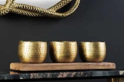 3er Set Schalen ORIENT 45cm gold mit Tablett massives Mangoholz Dekoration handmade