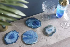4er Set Untersetzer für Gläser COASTER 10cm blau Edelstein Achat Quarz handmade