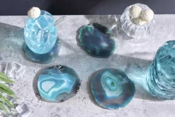4er Set Untersetzer für Gläser COASTER 10cm grün Edelstein Achat Quarz handmade