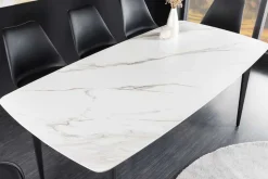 Esstisch MILANO 180cm weiß Marmor Keramik schwarzes Metallgestell