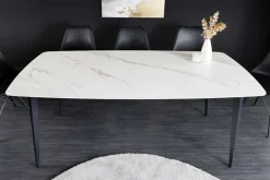 Esstisch MILANO 160cm weiß Marmor Keramik schwarzes Metallgestell