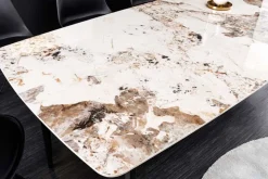 Esstisch MILANO 160cm weiß Pandora Keramik schwarzes Metallgestell