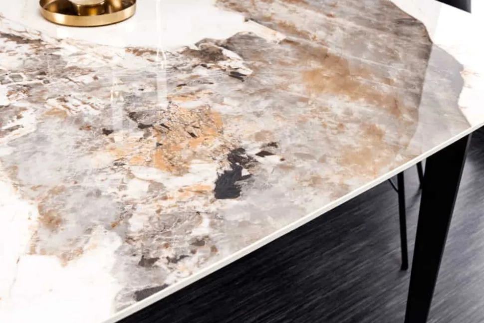 Esstisch MILANO 180cm weiß Pandora Keramik schwarzes Metallgestell