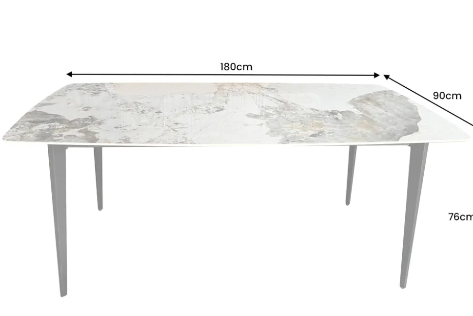 Esstisch MILANO 180cm weiß Pandora Keramik schwarzes Metallgestell