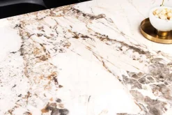 Esstisch MILANO 180cm weiß Pandora Keramik schwarzes Metallgestell