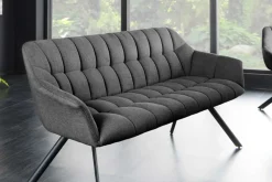 Esszimmer Sitzbank PAPILLON 165cm anthrazit Flachgewebe mit Lehnen schwarzes Metallgestell